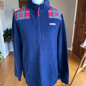 Vineyard Vines Navy Zip-Up Sweater with Red Plaid Size Small